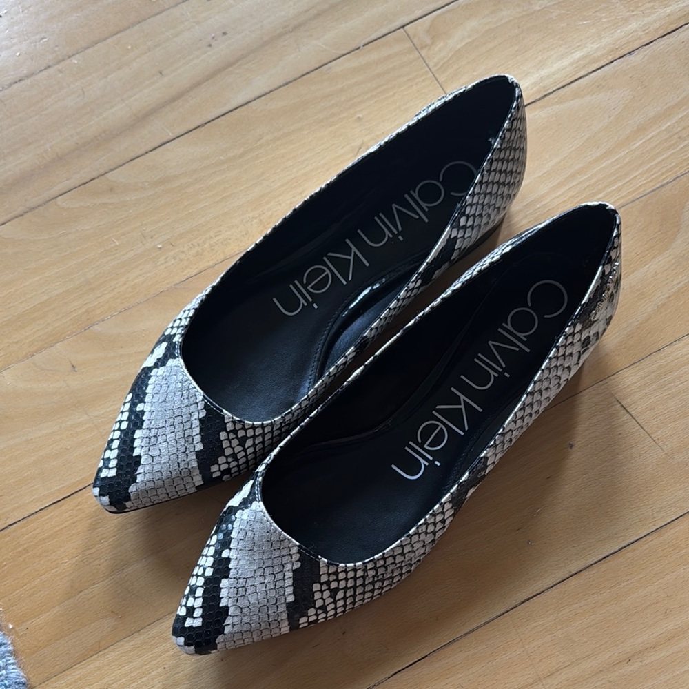 Calvin Klein Black and White Snakeskin Flats